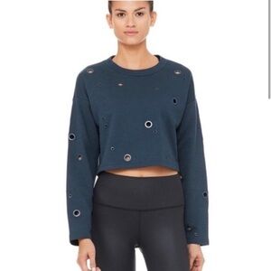 ALO Yoga Navy Distressed Sweater
